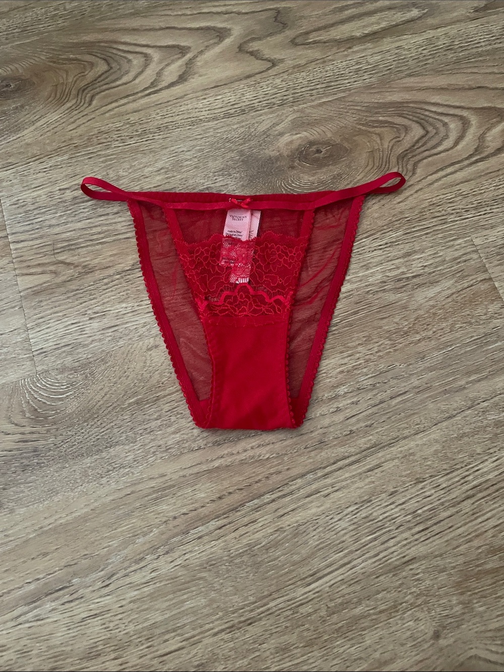 Victoria's Secret Red Lace Sheer Thong